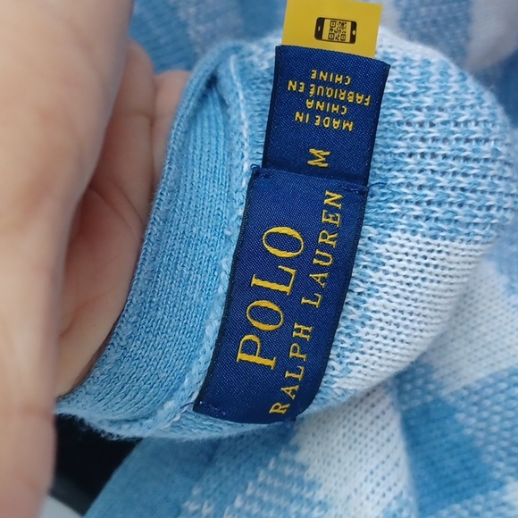 Polo by Ralph Lauren Blue and White Checkered Linen Blend Sweater, 20"PTP, 20" L - Picture 5 of 7